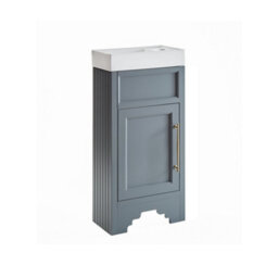 Homestylestore Light Grey 400mm Bathroom Vanity Unit With Basin And Brushed Brass T Bar Handles - thumbnail 1
