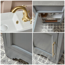 Homestylestore Light Grey 400mm Bathroom Vanity Unit With Basin And Brushed Brass T Bar Handles - thumbnail 5