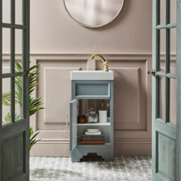 Homestylestore Light Grey 400mm Bathroom Vanity Unit With Basin And Brushed Brass T Bar Handles - thumbnail 4