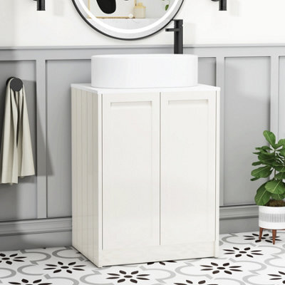 Royal Bathrooms Royal Bathroom Elmore 600mm Classic White Freestanding Bathroom Vanity Unit 2 Door Plain White Worktop With Peak Basin - image 1