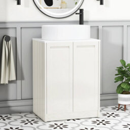 Royal Bathrooms Royal Bathroom Elmore 600mm Classic White Freestanding Bathroom Vanity Unit 2 Door Plain White Worktop With Peak Basin - thumbnail 1