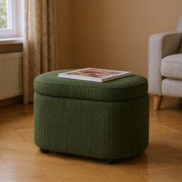 Living And Home Modern Green Corduroy Storage Ottoman With Plastic Legs, 60Cm W X 40Cm D X 45Cm H - thumbnail 2