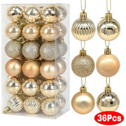Amorly 36Pack Champagne Gold Christmas Ball Ornaments,4Cm Small Shatter Resistant Plastic Hanging Baubles,home&christmas Tree Decorations - thumbnail 1