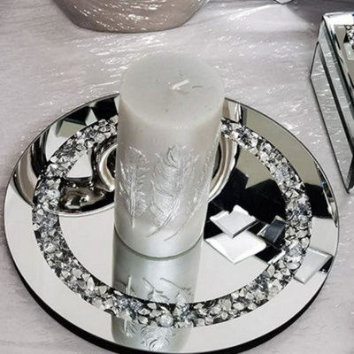 Biznest Round Diamante Mirrored Crystal Candle Plate Candle Holder Loose Jewel Candle Holder Best Gift (25Cm Diameter)