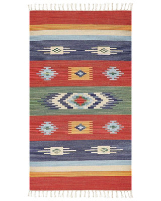 Beliani Kilim Handwoven Multicolour Cotton Rug 80 X 150 Cm Reversible Flat Weave - image 1