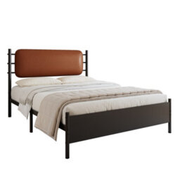 Btm 4Ft6 Double Metal Bed With Pu Upholstered Headboard Black Iron Bed Frame For Adults And Teenagers 135 X 190 Cm - thumbnail 7