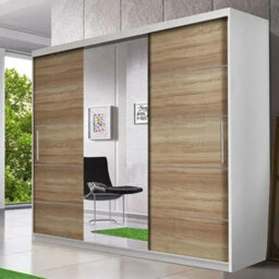 Astra 23 Sliding Door Wardrobe Modern Bedroom Storage With Hanging Rails And Shelves Durable Laminated Board White Sonoma