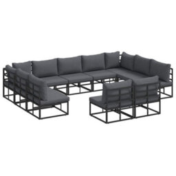 Berkfield Garden Sofa Set With Cushion 11 Pcs Black Aluminium - thumbnail 2