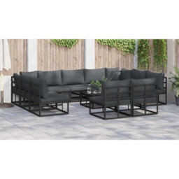 Berkfield Garden Sofa Set With Cushion 11 Pcs Black Aluminium - thumbnail 6