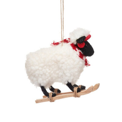 Sass & Belle Christmas Felt Sheep On Skis Small Handcrafted Felt Hanging Ornament, 11 X 4 Cm