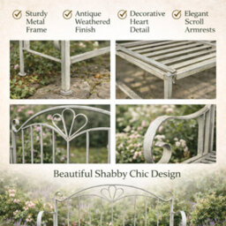 Glamhaus Garden Bench Seat Patio Furniture - Foldable Design - Shabby Chic Handmade - Cement Grey(Trentino) - thumbnail 8