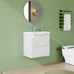 AVER-GROWTH 500mm Vanity Unit With Basin Gloss White Resin Sink Bathroom Wall Mounted Storage Cabinet Soft Close Hinges 2 Drawers Wall Hung - thumbnail 2