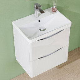 AVER-GROWTH 500mm Vanity Unit With Basin Gloss White Resin Sink Bathroom Wall Mounted Storage Cabinet Soft Close Hinges 2 Drawers Wall Hung - thumbnail 3