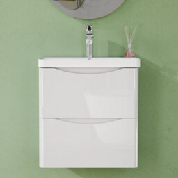 AVER-GROWTH 500mm Vanity Unit With Basin Gloss White Resin Sink Bathroom Wall Mounted Storage Cabinet Soft Close Hinges 2 Drawers Wall Hung - thumbnail 6