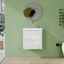 AVER-GROWTH 500mm Vanity Unit With Basin Gloss White Resin Sink Bathroom Wall Mounted Storage Cabinet Soft Close Hinges 2 Drawers Wall Hung - thumbnail 5