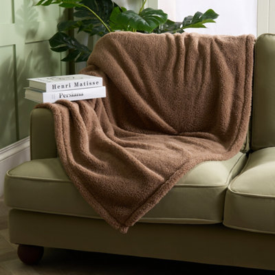 Ohs Large Teddy Fleece Throw Blanket, Mocha - 200 X 240Cm - image 1