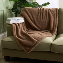 Ohs Large Teddy Fleece Throw Blanket, Mocha - 200 X 240Cm - thumbnail 1