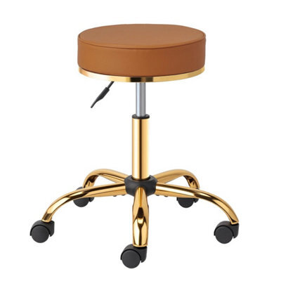 360 Degree Adjustable Swivel Chair With Gold-Plated Five-Star Base, White Salon Stool - image 1