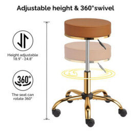 360 Degree Adjustable Swivel Chair With Gold-Plated Five-Star Base, White Salon Stool - thumbnail 3