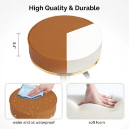 360 Degree Adjustable Swivel Chair With Gold-Plated Five-Star Base, White Salon Stool - thumbnail 4