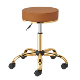 360 Degree Adjustable Swivel Chair With Gold-Plated Five-Star Base, White Salon Stool - thumbnail 1