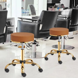 360 Degree Adjustable Swivel Chair With Gold-Plated Five-Star Base, White Salon Stool - thumbnail 6