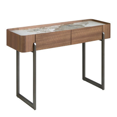 Angel Cerda Elegant Rectangular Console Table With Porcelain Marble Top And Walnut Finish - image 1