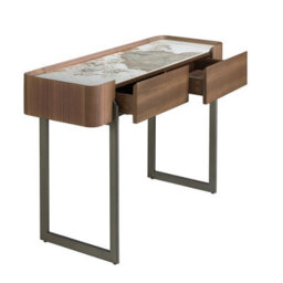 Angel Cerda Elegant Rectangular Console Table With Porcelain Marble Top And Walnut Finish - thumbnail 5