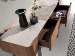 Angel Cerda Elegant Rectangular Console Table With Porcelain Marble Top And Walnut Finish - thumbnail 4