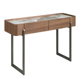 Angel Cerda Elegant Rectangular Console Table With Porcelain Marble Top And Walnut Finish - thumbnail 1