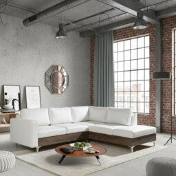 Orlando Wood Corner Sofa Hr Foam Polyurethane Wave Springs Metal Legs Wooden Frame 235X212X85Cm White And Monastery Right - thumbnail 1