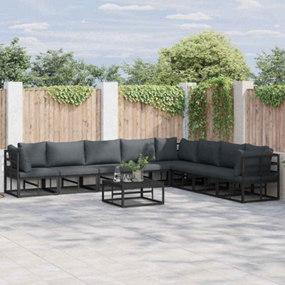 Berkfield Garden Sofa Set With Cushion 9 Pcs Black Aluminium - image 1
