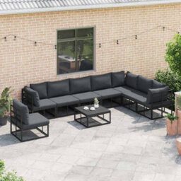 Berkfield Garden Sofa Set With Cushion 9 Pcs Black Aluminium - thumbnail 3