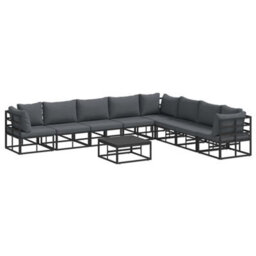 Berkfield Garden Sofa Set With Cushion 9 Pcs Black Aluminium - thumbnail 2