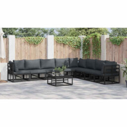 Berkfield Garden Sofa Set With Cushion 9 Pcs Black Aluminium - thumbnail 4