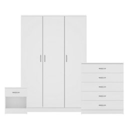 Lassic Vida Designs Riano 3 Piece Bedroom Set (1 Drawer Bedside Chest, 5 Drawer Chest, 3 Door Wardrobe), White - thumbnail 8
