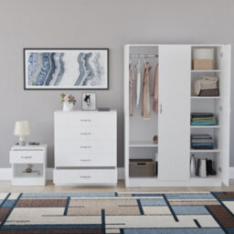 Lassic Vida Designs Riano 3 Piece Bedroom Set (1 Drawer Bedside Chest, 5 Drawer Chest, 3 Door Wardrobe), White - thumbnail 2