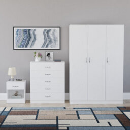 Lassic Vida Designs Riano 3 Piece Bedroom Set (1 Drawer Bedside Chest, 5 Drawer Chest, 3 Door Wardrobe), White - thumbnail 7
