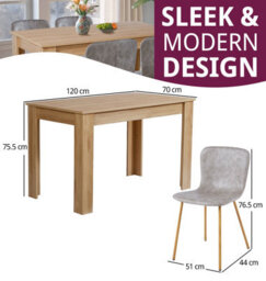 Hallowood Furniture Newquay Oak Fixed Top Table 120Cm With 4 Taupe Leather Effect Chairs - thumbnail 3