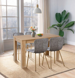 Hallowood Furniture Newquay Oak Fixed Top Table 120Cm With 4 Taupe Leather Effect Chairs - thumbnail 1