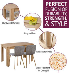 Hallowood Furniture Newquay Oak Fixed Top Table 120Cm With 4 Taupe Leather Effect Chairs - thumbnail 2