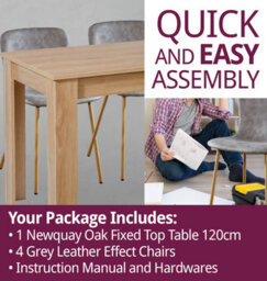 Hallowood Furniture Newquay Oak Fixed Top Table 120Cm With 4 Taupe Leather Effect Chairs - thumbnail 7