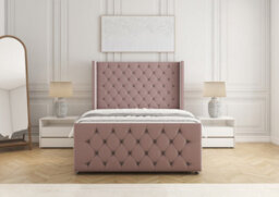 "Bsspoke Divan Base Bed Set Pink Plush Velvet 54Inch Headboard & 20"" Footboard No Drawers No Mattress In Double 3Ft 4Ft 5Ft 6Ft" - thumbnail 3