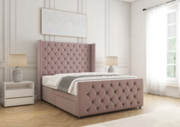 "Bsspoke Divan Base Bed Set Pink Plush Velvet 54Inch Headboard & 20"" Footboard No Drawers No Mattress In Double 3Ft 4Ft 5Ft 6Ft" - thumbnail 2