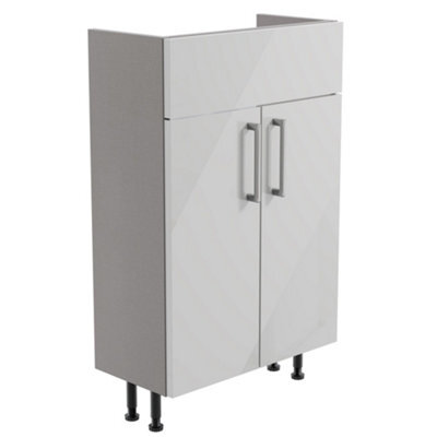 Ennis Slim Slimline Gloss Light Grey Double Freestanding Bathroom Vanity Unit (H) 820mm (W) 495mm - image 1