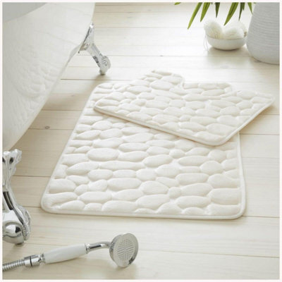Gc Gaveno Cavailia Pearl Memory 2 Piece Non Slip Bath Mat Cream Quick Dry Water Absorbent Bathroom Shower Mat & Padestal Set - image 1