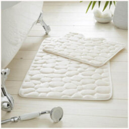 Gc Gaveno Cavailia Pearl Memory 2 Piece Non Slip Bath Mat Cream Quick Dry Water Absorbent Bathroom Shower Mat & Padestal Set