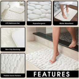 Gc Gaveno Cavailia Pearl Memory 2 Piece Non Slip Bath Mat Cream Quick Dry Water Absorbent Bathroom Shower Mat & Padestal Set - thumbnail 3