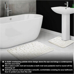 Gc Gaveno Cavailia Pearl Memory 2 Piece Non Slip Bath Mat Cream Quick Dry Water Absorbent Bathroom Shower Mat & Padestal Set - thumbnail 5