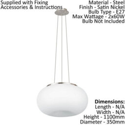 Elegant Satin Nickel Pendant Ceiling Light With White Opal Glass Shade - thumbnail 2